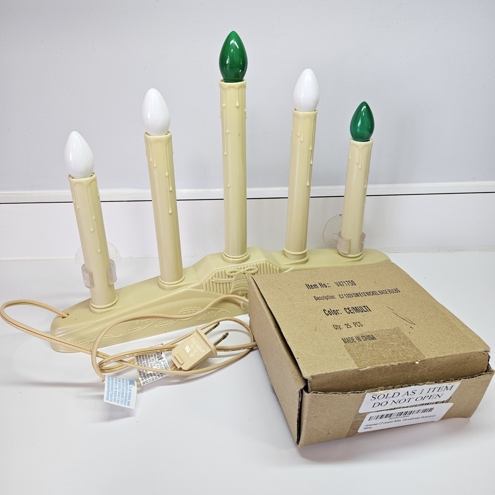 VINTAGE 5 Light Candle Candolier Window Light Display Plus Bulbs Holiday VTG